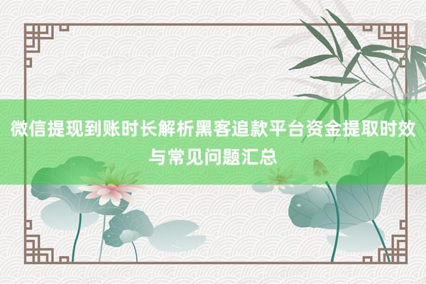 微信提现到账时长解析黑客追款平台资金提取时效与常见问题汇总