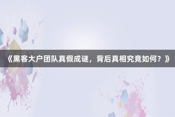 《黑客大户团队真假成谜，背后真相究竟如何？》